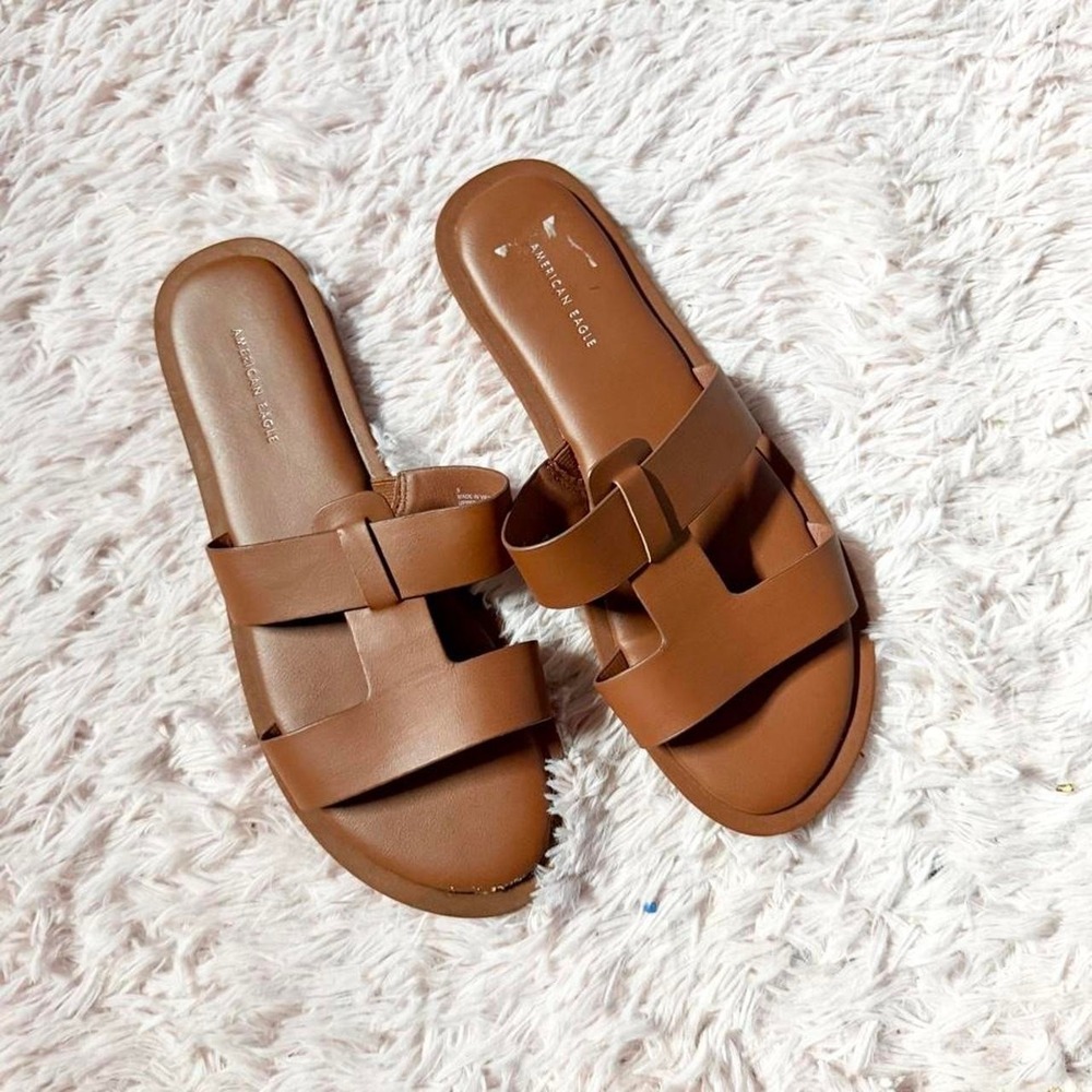American Eagle Faux Leather Minimalist Boho Slip On Flat Sandals Womens 9 Indie